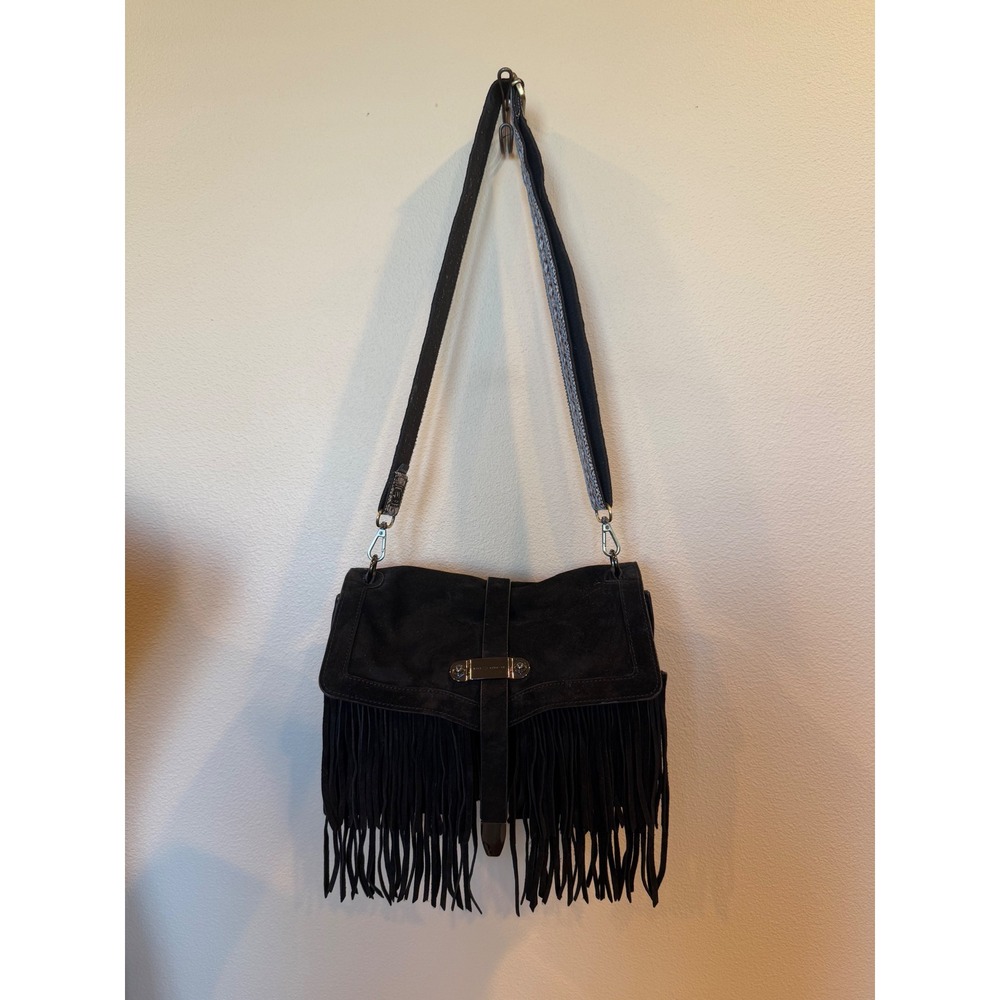 Rebecca Minkoff Black Suede Fringe Crossbody Bag Convertible Shoulder Bag